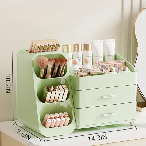 Booklov Makeup Organizer for Vanity, Large Capacity Cosmetic Display Case with Drawers, Countertop Beauty Storage Holder for Skincare, Brush Eyeliner Perfume Eyeshadow Lipsticks, Counter Desk, Green - color: Green, size: L01