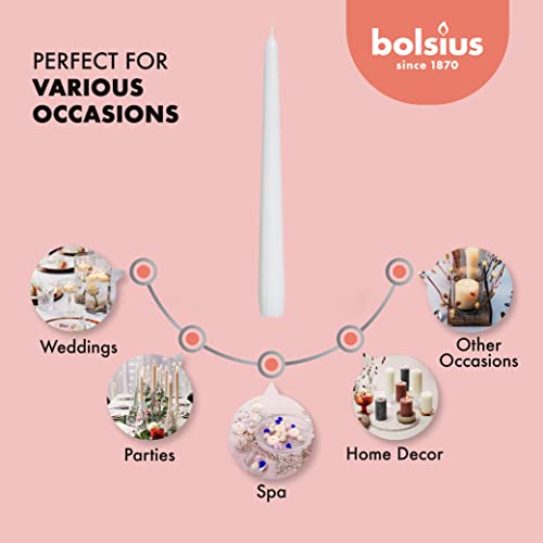 BOLSIUS 20 Count Unscented 10 Inch White Household Taper Candles - 8 Hours Burning Time - Premium European Quality - Smokeless Dripless Candlesticks - Perfect for Weddings, Parties, and Everyday Use - color: White, size: 20 Count