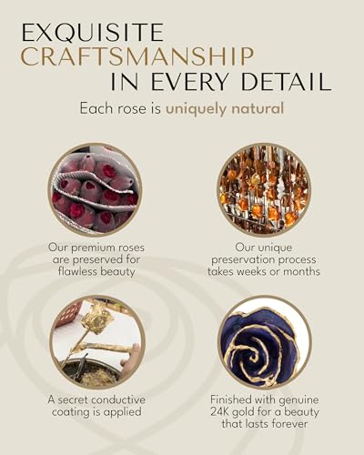 Forever Rose Hand-Dipped in 24K Gold, Tanzanite-Inspired December Birthstone with Sparkles, Real Rose in Luxury Gold Gift Box & Clear Glass Bud Vase, Perfect Ready for December Birthday - Any Occasion - color: December Tanzanite