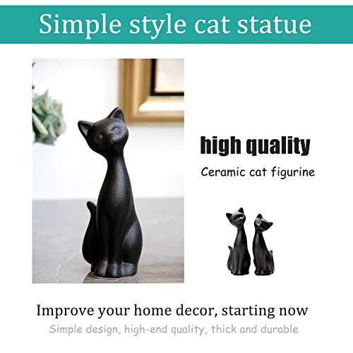 QIANLING 2Pcs Black Cat Statue, Home Decor Mini Cat Figurines, Room Decor Matt Ceramic Small Cat Figurine, Give Cat Figurines for Cat Lovers,Ideal for Interior Decoration Or Couples, Wedding Gifts
