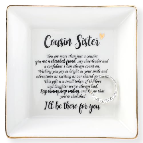 HOME SMILE Cousin Sister Gifts Mother's Day,Ceramic Ring Jewelry Dish Tray Plate for Birthday Graduation Christmas Wedding-You are More Than Just a Cousin,You Are a Chrished Friend - style: Cousin Sister