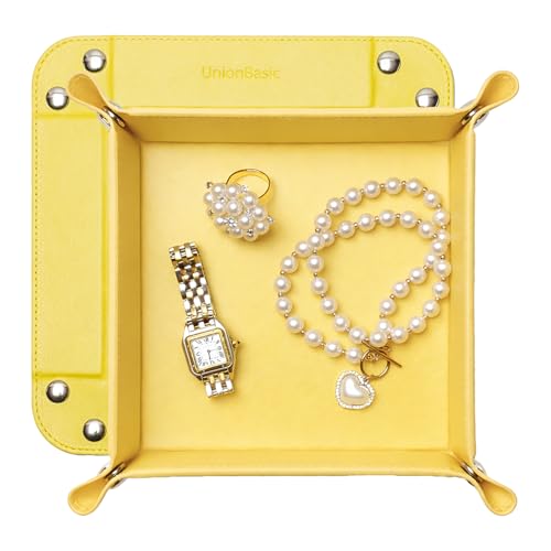 UnionBasic Small Valet Tray, Jewelry Tray for Rings Watches Earrings, Entryway Catchall Caddy for Coins Keys Change, Nightstand Bedside Valet Holder, Trays for Electronic Gadgets, Lemonade - color: Lemonade, size: 5.4" x 5.4" x 1.6"