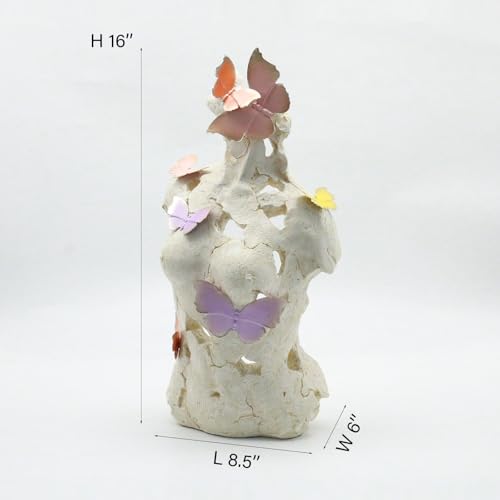 Lukitas Modern Abstract Woman Bust Statue Decor, Female Torso Sculpture with Cracked Hollow Holes, Aesthetic Ornament for Office Living Room Desk Shelves, Resin 16'' - color: Beige 02