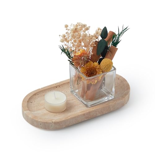 Travertine Tray, Marble Tray for Bathroom countertop,Non-Ceramic/Non-Resin，Stone for Storing Perfume, Cosmetics and Jewelry 7.87 * 3.9inch （Travertine） - color: Travertine, size: 7.9" x 3.9" x 0.7"