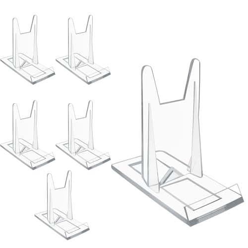 Biaungdo 6 Pcs Acrylic Book Display Stand, Adjustable Clear Display Holder Easel Collector Stand, Compact Desktop Stand for Photos, Postcard, Magazine, Artworks