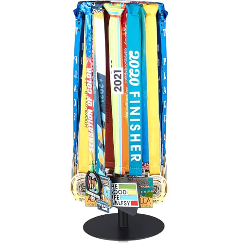Shimeyao Medal Hanger Display Honor Display Rotatable Award Holder Rotating Metals Rack Adjustable Award Holder Stand for Basketball Running Sports Race, 30+ Medals - color: Black