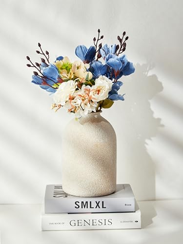 Beige Metal Vase, Textured Speckled Beige Decorative Vase, Modern Minimalist Tall Round Vase for Living Room, Bedroom, Entryway & Table Decor - color: Beige