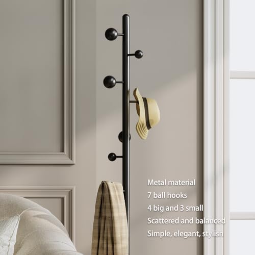 Coat rack freestanding,Coat tree freestanding heavy duty with 7 ball hooks,Coat hanger stand with metal base for entryway hallway bedroom - style: Ball hook