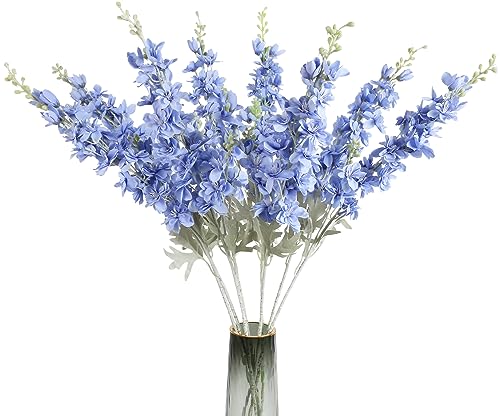 8PCS Blue Delphinium Artificial Flowers for Tall Vase 33.5in Long Stem Larkspur Artificial Flowers Fake Silk Flowers Bulk for Home Wedding Floral Arrangement Centerpiece Table Decoration (Blue) - color: Blue