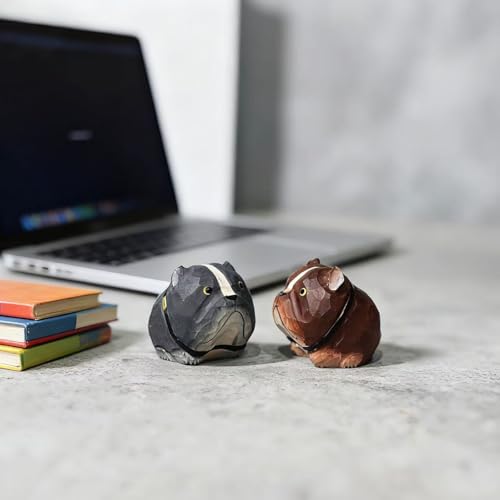 Hand Carved Wooden Grey Pit Bull Statue – Small American Bulldog Figurine, Collectible Wood Dog Sculpture, Unique Gift for Bulldog Lovers, Rustic Home & Office Desk Decor - color: Grey Pitbull