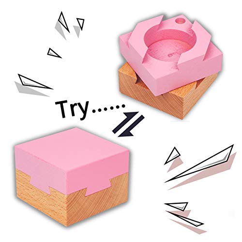 DC-BEAUTIFUL Wooden Magic Box Brain Teaser Box, Pink Secret Gift Box Impossible Puzzle Box for Birthday Valentines - color: Small Pink
