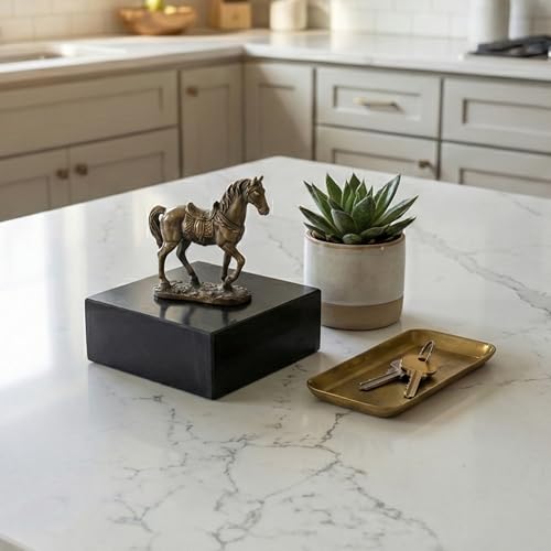 Premium Black Marble Display Base with Center Mount Hole – Polished Stone Pedestal Stand for Sculpture, Statue, Art, Awards, Lamps & Decor (5x5x2) - size: 5x5x2"