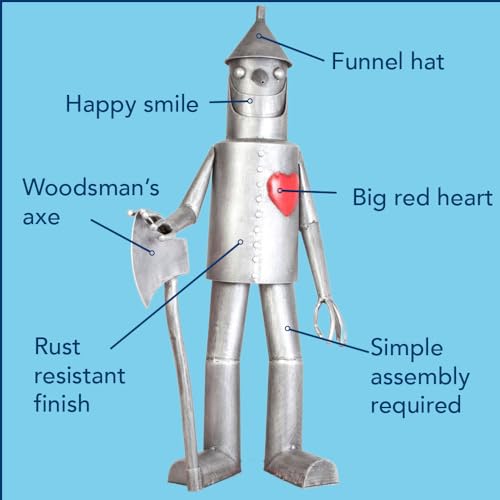 Bits and Pieces Tin Woodsman Tin Man Metal Garden Statue - Whimsical Metal Yard Art Sculptures Tinman Figure - Weather Resistant Sculptures for Porch Patio Yard - 30" Tall Lawn Statues