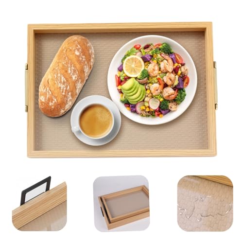 Leather Surface Wood Service Tray with Metal Handle, Decorative Tray，Modern Boho Design ，2-piece Food and Beverage Tray, Coffee Table, Breakfast, Dinner and bar, Kitchen, Party - color: Leather Surface/Large+small