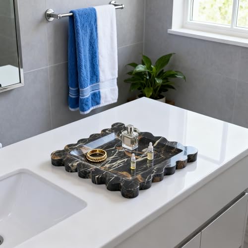 Vintage Natural Marble Tray Small Ornaments Scalloped Tray Handmade Storage Dish for Counter, Vanity, Dresser, Nightstand and Desk (Portoro) - color: Portoro