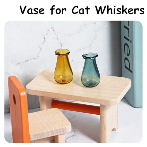 Andibro 2Pcs Cat Whisker Vase, Mini Vases for Flowers Miniature Vase Small Glass Vases Cat Whisker Holder Cat Memorial Gifts for Dog Or Cat Hair Keepsake Micro Landscape DIY Ornament (Green + Yellow)