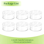 Hewory Acrylic Flower Vases for Centerpieces Round 6pcs Short Clear Floral Vase with 13 Holes, Box Arranger Bulk Low Base Holder for Wedding Birthday Party Event Dining Table Decor, 2.56"(H)×5.9"(D)