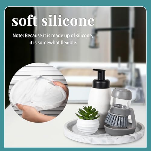 Silicone Bathroom Tray Round Vanity Tray Decorative Soap Holder Kitchen Countertop Organizer Coffee Table Decor for Candle, Perfume, Plant, 11 Inch, Marble Grey - color: Marble Grey, size: 11"