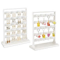 Ikee Design Free Assemble 2 Pcs Set Wooden Jewelry Display Rack with 20 Removable Metal Hooks/Each, Earring Card Display Holder Stand for Necklaces,Bracelet, Keychain Stand, Wash White - color: e) Wash White w/White Hook, 2 Pieces