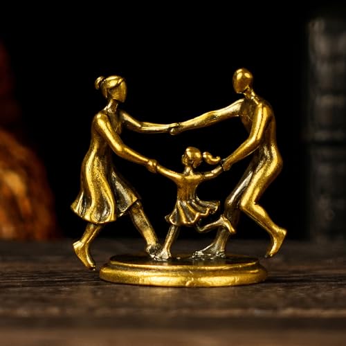 CHOVY Joyful Spinning Family Brass Statue Warm and Cozy Figurine, Handcrafted Vintage Motion Sculpture, Emotional Home Decor for Desk, Shelf & Unique - color: Happy Family