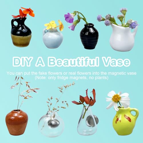 Mini Ceramic Vase Magnets for Fridge, Flower Vase Refrigerator Magnet, Tiny Magnetic Vases Decorative, Cute Kitchen Decor for Her, Mother’s Day, Birthday, Housewarming (8pc) - color: 8pc