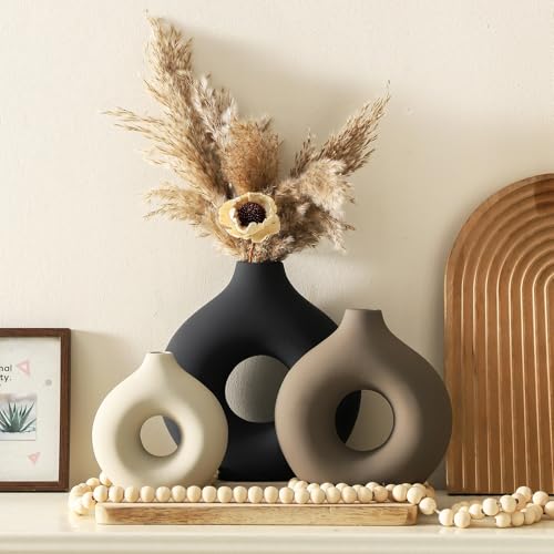 Vanselia Ceramic Vase Home Table Decor - Flower Vases Set of 3 Small Living Room Centerpiece Decorations for Shelf Bedroom Office Kitchen Dining Desk Modern Aesthetic Farmhouse Decorative (Classic) - color: Classic