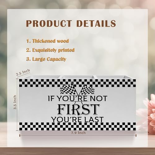 Racing Checkered Inspirational Pencil Pen Holder for Desk, If You're Not First You're Last Wooden Pencil Holder Organizer for Home Office Desk Accessories, Motivational Gifts for Men - color: Color-Desk accessories white 05