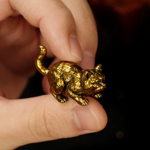 CHOVY Vintage Brass Cat Statue - Alert Hunting Cat Sculpture in Solid Brass, Handmade Collectible Figurine, Unique Desk Decor Gift for Cat Lovers & Vintage Interior Enthusiasts - color: Alert Cat