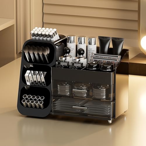 Booklov Makeup Organizer for Vanity, Large Capacity Cosmetic Display Case with Drawers, Countertop Beauty Storage Holder for Skincare, Brush Eyeliner Perfume Eyeshadow Lipsticks, Counter Desk, Black - color: Black, size: L01