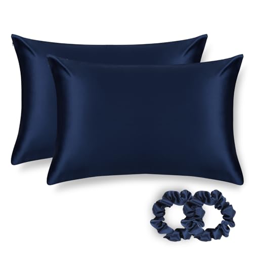 ALASKA BEAR Silk Pillowcase for Hair and Skin, Set of 2 Pure Genuine 22 Momme Mulberry Silk Pillow Cases King Size for Bliss Sleep Better Than Poly Satin, Zipper Closure(2pc, Navy) - color: Navy Blue, size: 2 Pack King 20''x36''