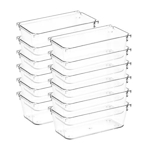 12 Pack Drawer Organizer - 3" X 6" Clear Acrylic Storage Bins with Non-Slip Pads, Versatile Desk Tray for Makeup, Jewelry, Kitchen, Bathroom, and Office Organization - size: 3"X 6"