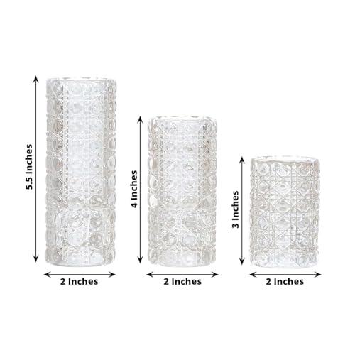 Efavormart Set of 3 Clear Glass Taper Candle Holders with Gemstone Pattern, Dual Sided Crystal Cylinder Tealight Candle Stick Stand - 3",4",5.5" - color: Type8