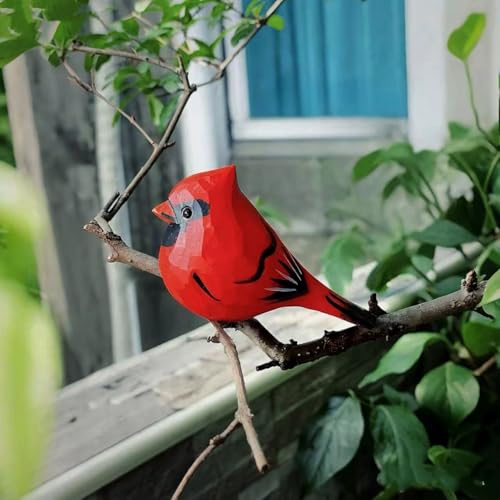 Handmade Wooden Red Cardinal Figurines, Hand-Painted Male Cardinal Birds, Decorative Wood Bird Sculptures for Home Décor, Christmas Ornaments & Unique Gifts for Bird Lovers - color: Red