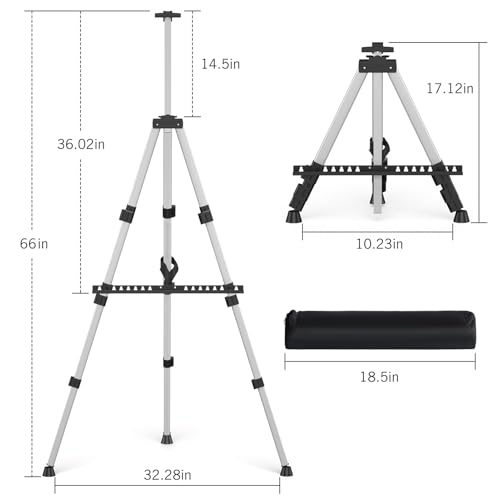 Portable Art Painting Easel Stands - Adjustable Display Artist Tripod Metal Easels with Bags for Table-Top/Floor Painting, Height from 17 to 66 inches, Sturdy for Drawing, Displaying - Silver - style: Silver-2pack