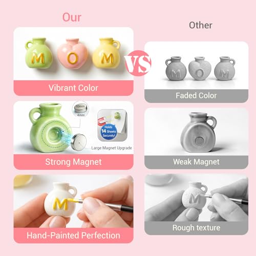 Gifts for Mom, Mini Ceramic Vase Refrigerator Magnets, 3D Cute Fridge Magnets with Artificial Flowers, Message Card and Gift Box, Kitchen& Home Decor, Unique Birthday Gifts for Mom & Women