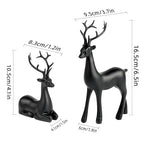 2 Pcs Christmas Reindeer Sculpture, Resin Deer Christmas Decoration, Matte Black Resin Elk Statues for Home Decor, Ideal for Living Room, Bedroom, Office, Bookshelf, and Desk Ornaments