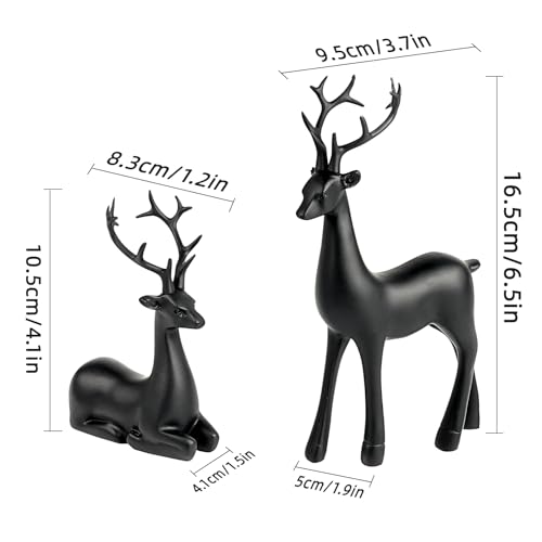 2 Pcs Christmas Reindeer Sculpture, Resin Deer Christmas Decoration, Matte Black Resin Elk Statues for Home Decor, Ideal for Living Room, Bedroom, Office, Bookshelf, and Desk Ornaments