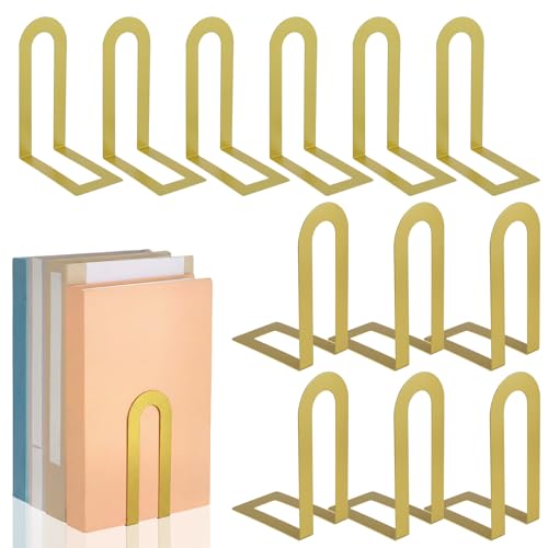 Chunful 12 Pcs Modern Metal Book Ends for Shelves Decorative Small Bookends Book Shelf Organizer Minimalist Design Stopper to Hold Books for Home Office (Gold,5.5 * 3.75 * 2.25inch) - color: Gold, size: 5.5*3.75*2.25inch