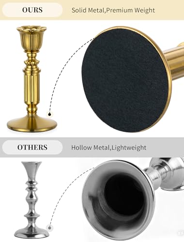 Gold Candle Holders Vintage Decor - Romadedi Solid Brass Candlestick Taper Holder for Wedding Christmas Table Centerpiece Mantel Home Decoration 5.5 Inch Set of 2