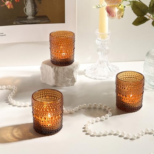 36pcs Amber Votive Candle Holders, 2x2.5in Vintage Glass Small Tea Light Candles Holders for Home Decor, Tealight Candle Holder Decor for Wedding Centerpieces Baby Shower - color: Amber