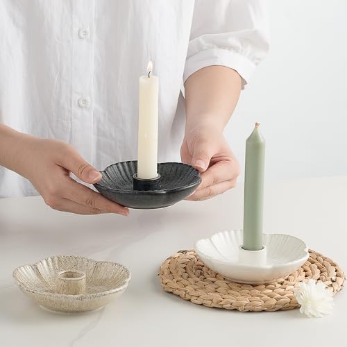 Ceramic Candlestick Holder， Candle Holder for Taper Candles,Incense, Santo Palo, Halloween Christmas Wedding Parties, Dining Room Home Decoration Display (Black) - color: Black