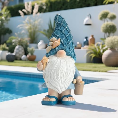 Etlemonde Beach Gnomes Statues,Ocean Gnomes,Nautical Themes Decoration,Beach, Gnome Carrying a Bucket - color: Carrying Bucket of Shells