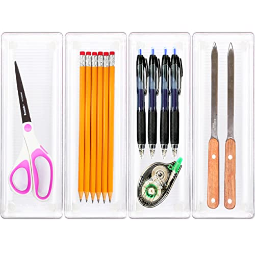 Simple Houseware Clear Drawer Organizer for Office Bin Desk Storage, 3.25"x 9.5", 4 Packs - size: Large Size