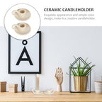 Luxshiny Ceramic Candle Holder Set 2Pcs Nordic Style Taper Candlestick Holders with Handle Small Beige Ceramic Candle Stands for Home Decor Wedding Dining Table Ambient Lighting