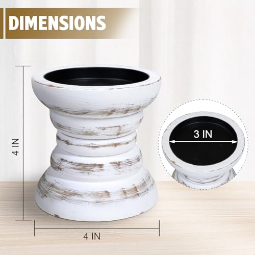 Pillar Candle Holder, Farmhouse Wood Candle Holder, Rustic Wooden Candle Stand, Vintage Small Wooden Candlestick Holders for Living Room, Table Centerpiece, White - color: Washedwhite, size: 4"H（1PCS）