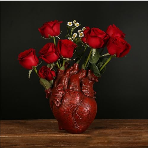 Vase Flower Vases Heart Shaped Decor Resin Flower Pot Modern Unique Nordic Art Style Decorative Vase for Home Wedding Gift Desktop Living Room Decoration - Red - color: Red