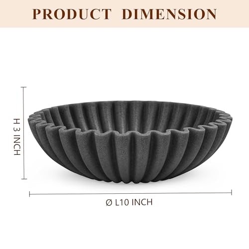 YMXYJM Large Decorative Bowl, Modern Handicraft Bowls for Home Decor, Decorative Fruit Bowl for Kitchen, Ruffle Bowl Decor, Stylish Key bowl for Entry Table, Artificial Stone Black - color: Stone Black