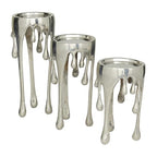 CosmoLiving by Cosmopolitan Aluminum Metal Abstract Decorative Candle Holder Melting Drip Candle Stand, Set of 3 Candlestick Holder 12", 10", 8"H, Silver - color: Silver