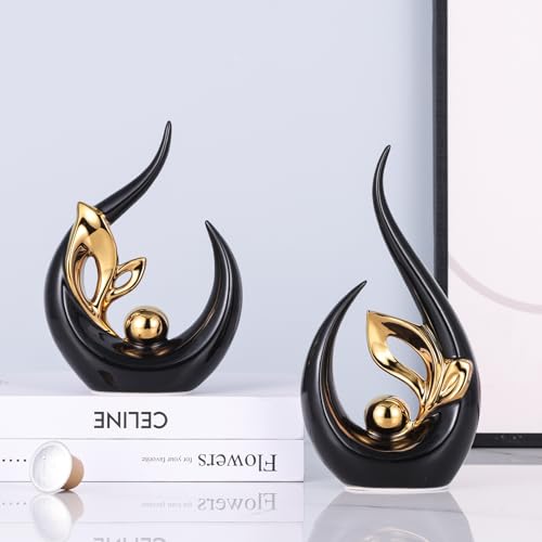 9.4" H Black Gold Abstract Sculptures Home Decor, Ceramic Art Statue Cool Stuff to Put on Shelves&tv Stand Decor, Gold Accent Entertainment Center, for Fireplace Coffee Table Dining Table Decorate - color: Black Gold, size: 9.4in/H