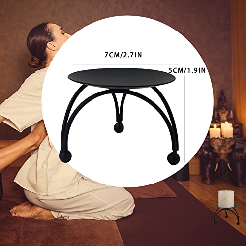 4 PCS 2.7in Iron Pillar Candle Plate, Candle Holders Round Shape, Handmade Decorative Candle Plate Pedestal, for Dinner, Wedding, Party, Spa (Black)